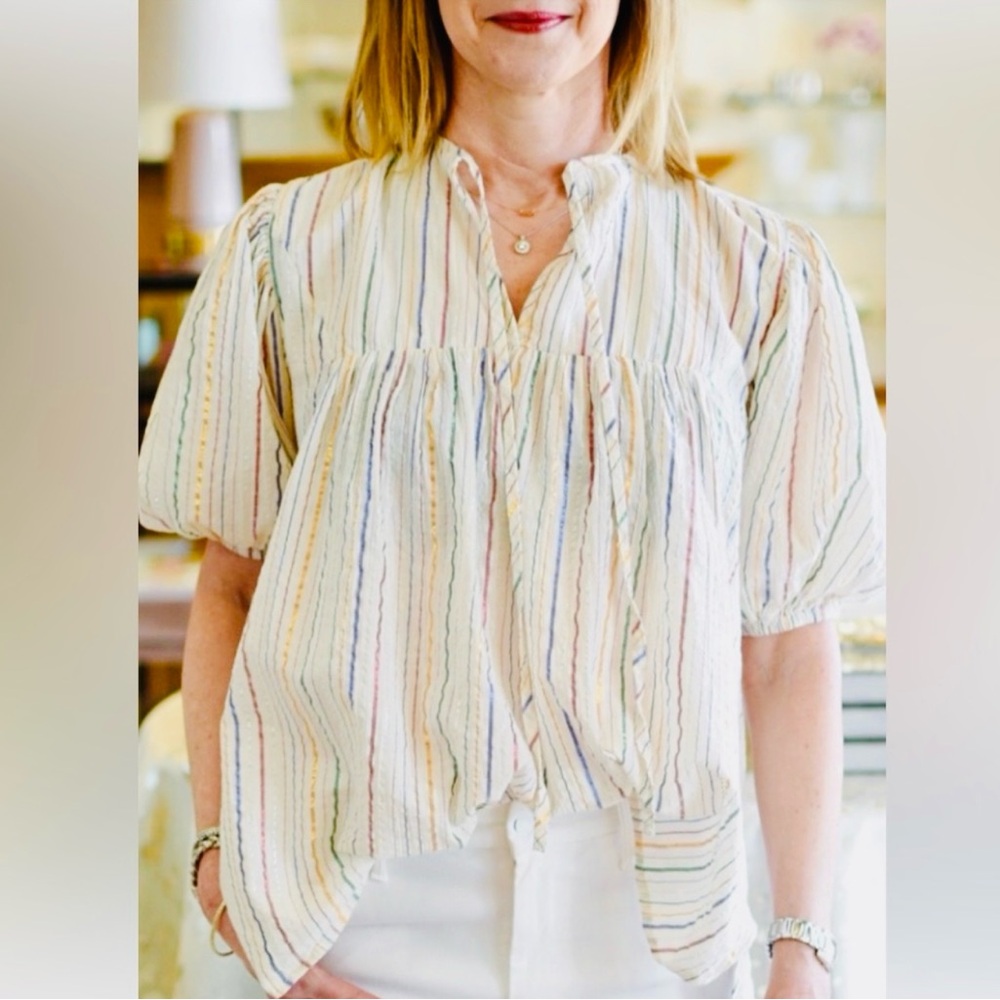 NEVER A WALLFLOWER White Metallic Striped Top - Picture 10 of 10